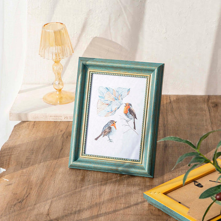 Vintage Wooden Picture Frame with Gold Accents