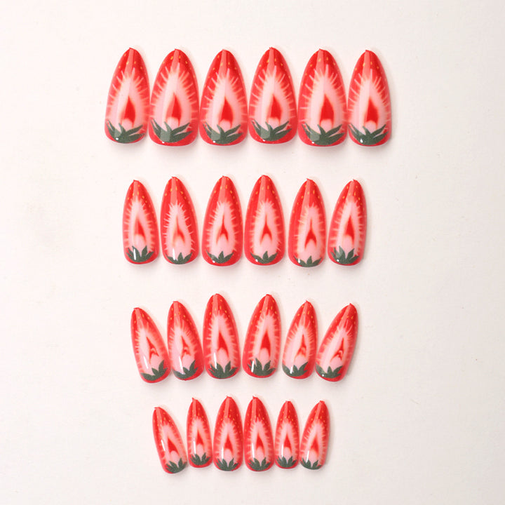 Artificial nail set with detailed strawberry design Kalsten