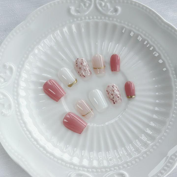 Artistic Press-On Nail Art Set with Heart and Celestial Designs