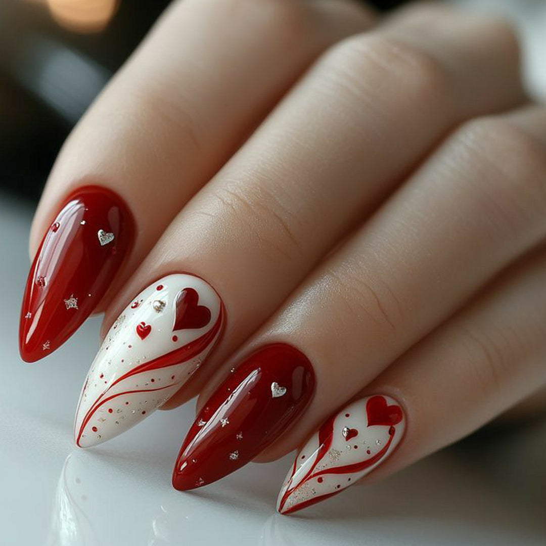 Decorative Heart-Accent Stiletto Nail Art Extensions Kalsten