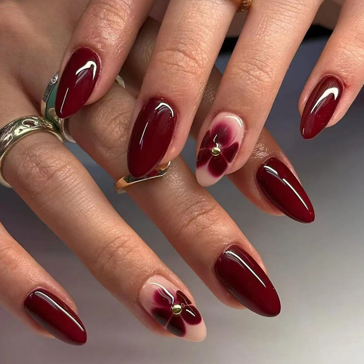 Glamorous Floral Accent Press-On Nails Kalsten