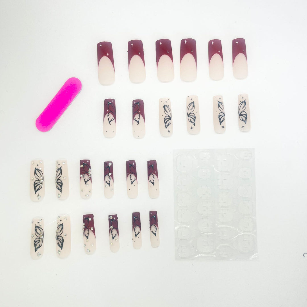 Artistic Long Nail Extensions with Butterfly Design Kalsten