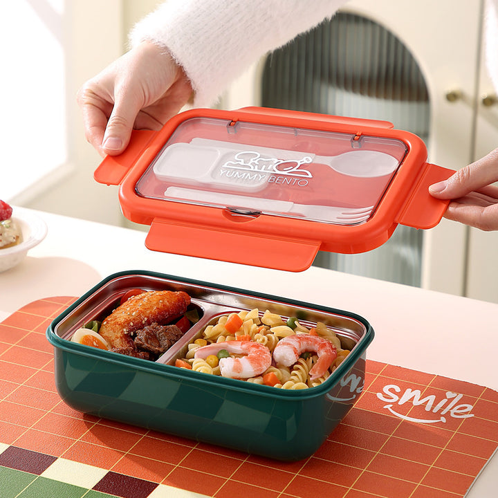 Stylish Multi-Compartment Bento Lunch Box with Integrated Cutlery