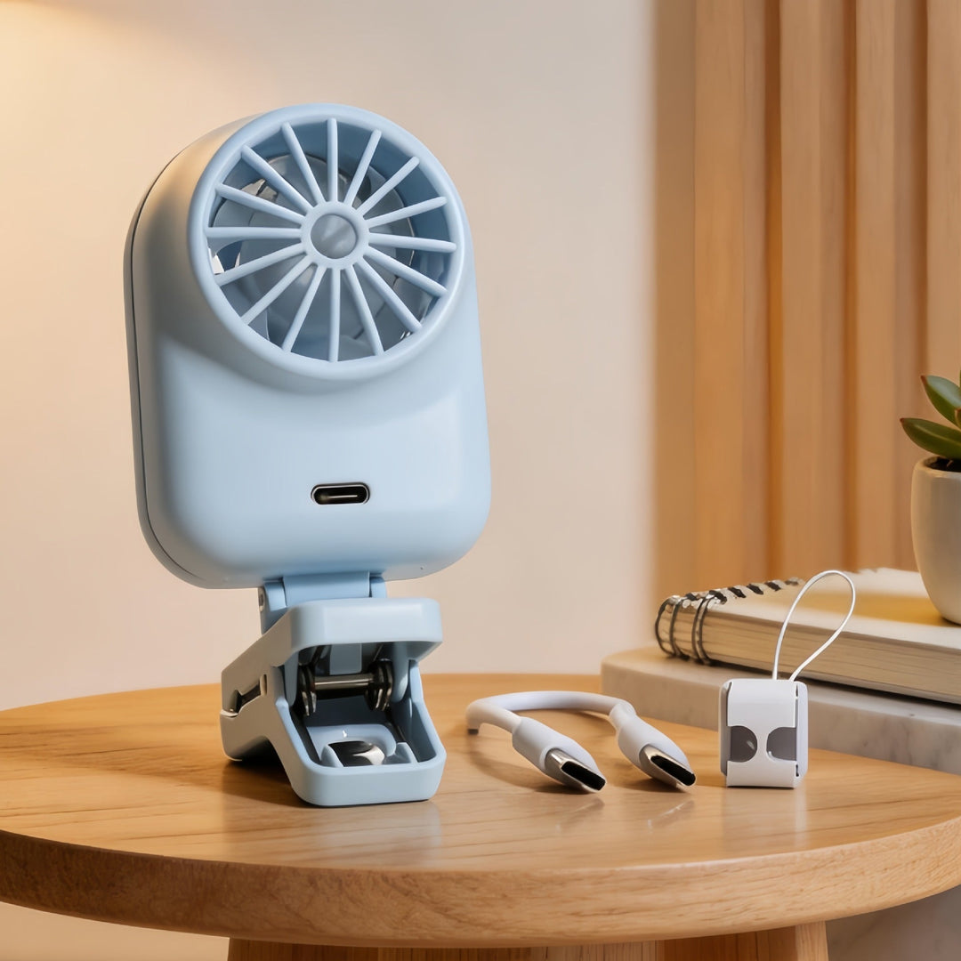 Women's Portable Mini Fan with Digital Display and Flexible Mount Kalsten