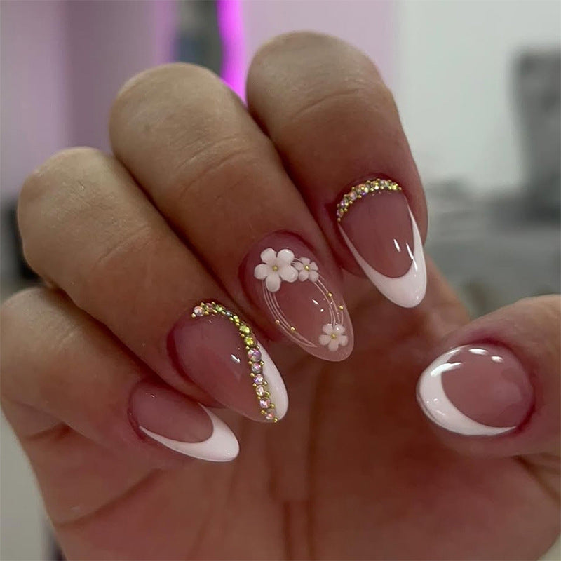 Elegant Floral Embellished Press-On Nails Kalsten