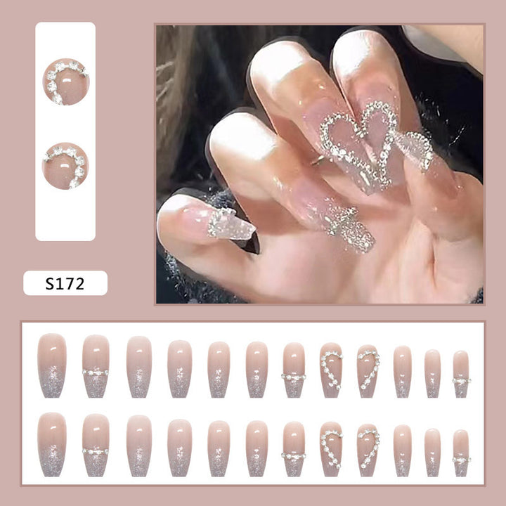 Artificial Nail Set with Sparkling Heart Designs and Glitter Accents Kalsten