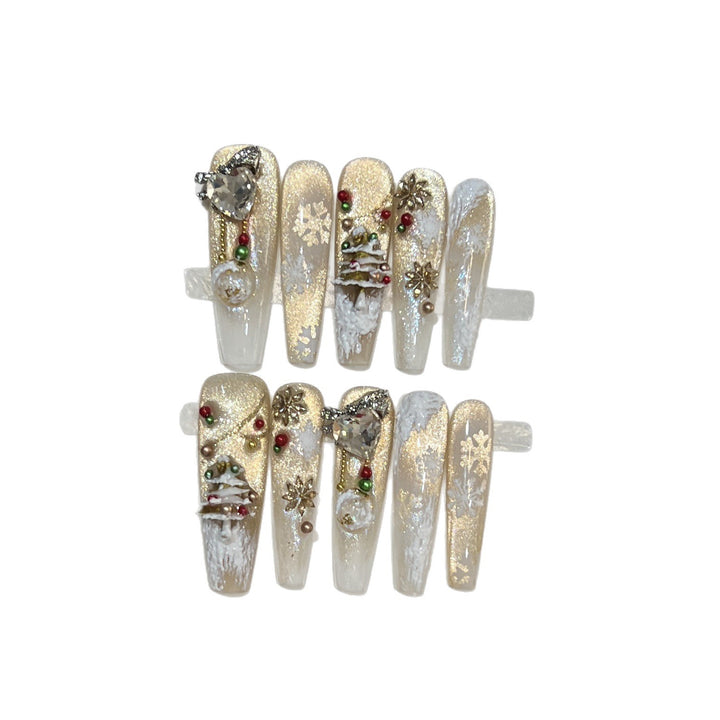 Festive Glamour Stiletto Press-On Nail Art Set Kalsten