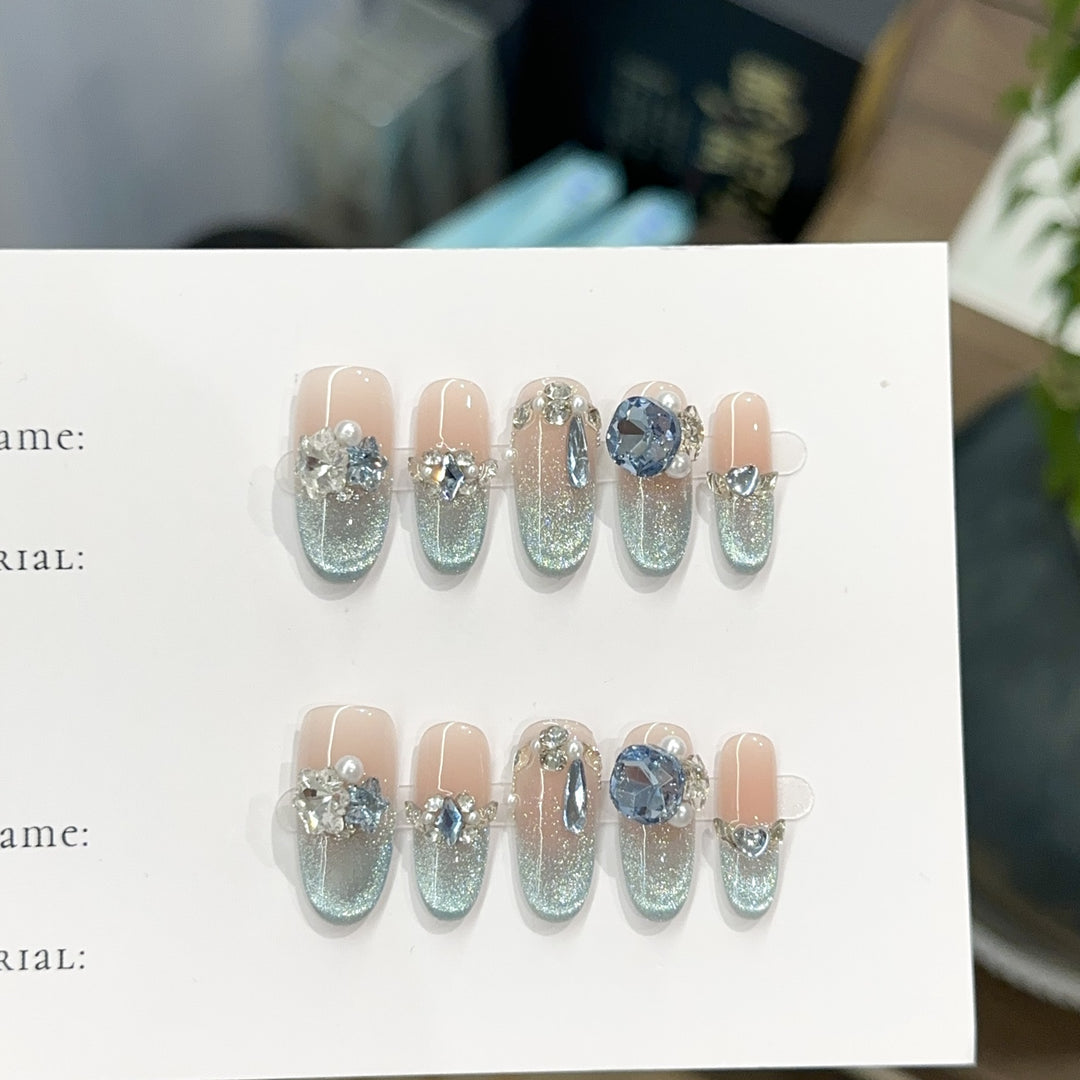 Glamorous Crystal-Embellished Press-On Nail Art
