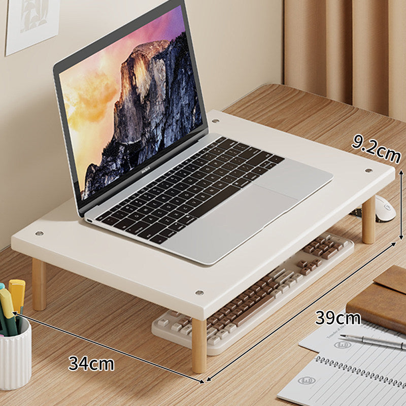 Compact Desktop Laptop and Monitor Riser with Under-Keyboard Storage and Wood Legs