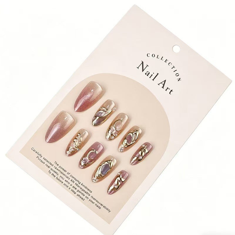 Artistic Press-On Nail Set with Gold Accents Kalsten