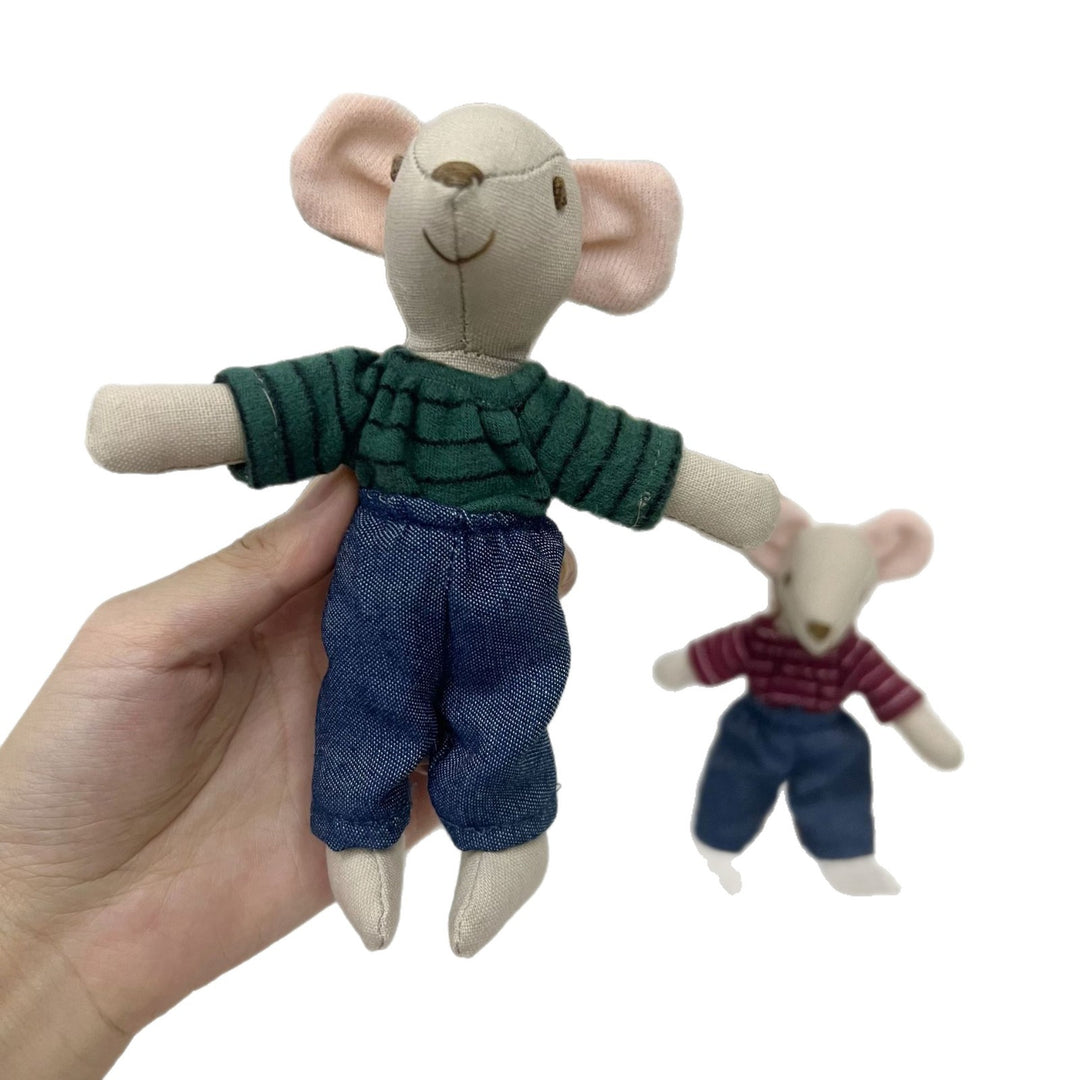 Artisan Linen Play Mouse Doll with Gingham Dress