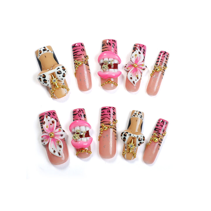 Creative nail set with elegant animal and floral pattern Kalsten