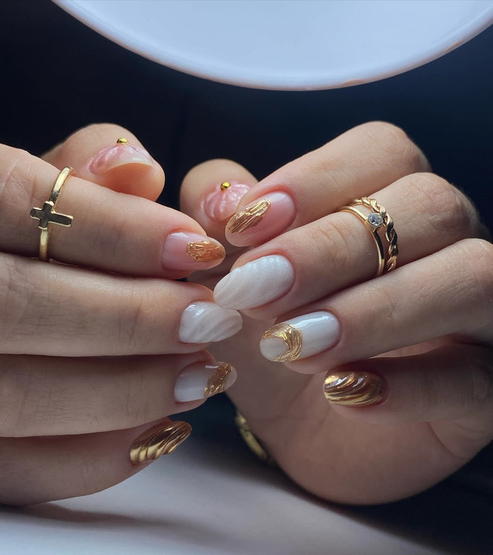 Artistic Gel Press-On Nail Set with Gold Leaf Accents Kalsten