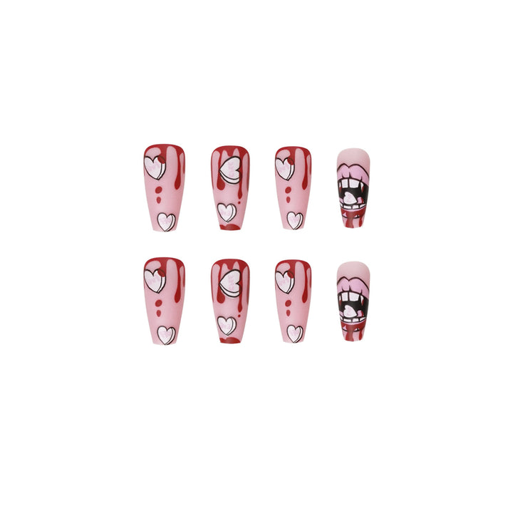 Artificial nail art with heart-shaped design and matte finish Kalsten