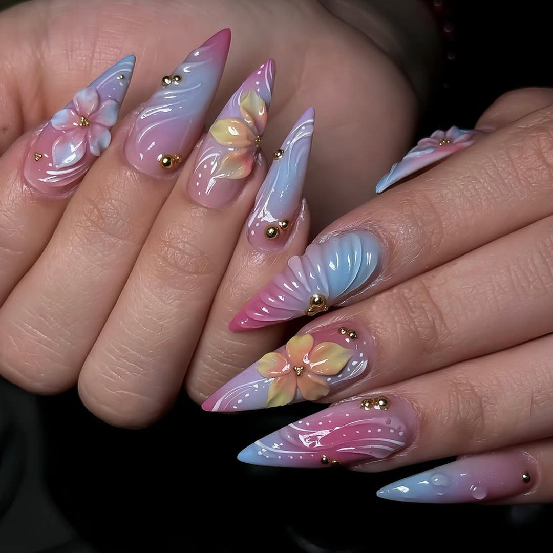 Luxury Floral 3D Stiletto Nail Art Extensions Kalsten