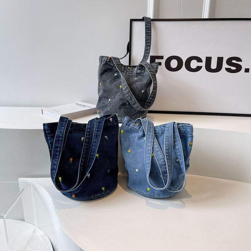 Embroidered Denim Tote Bag