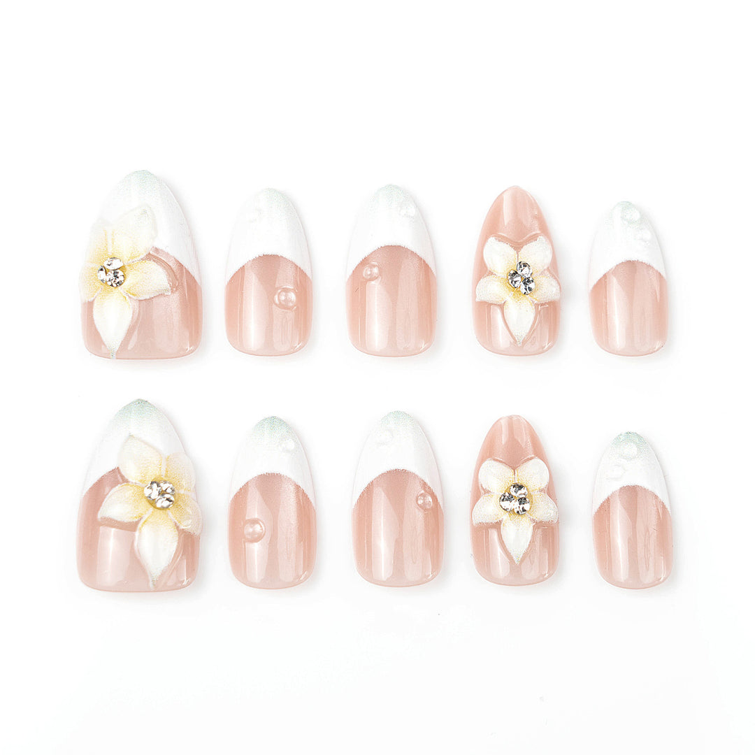 Premium Decorative Press-On Nail Set with Floral Accents Kalsten