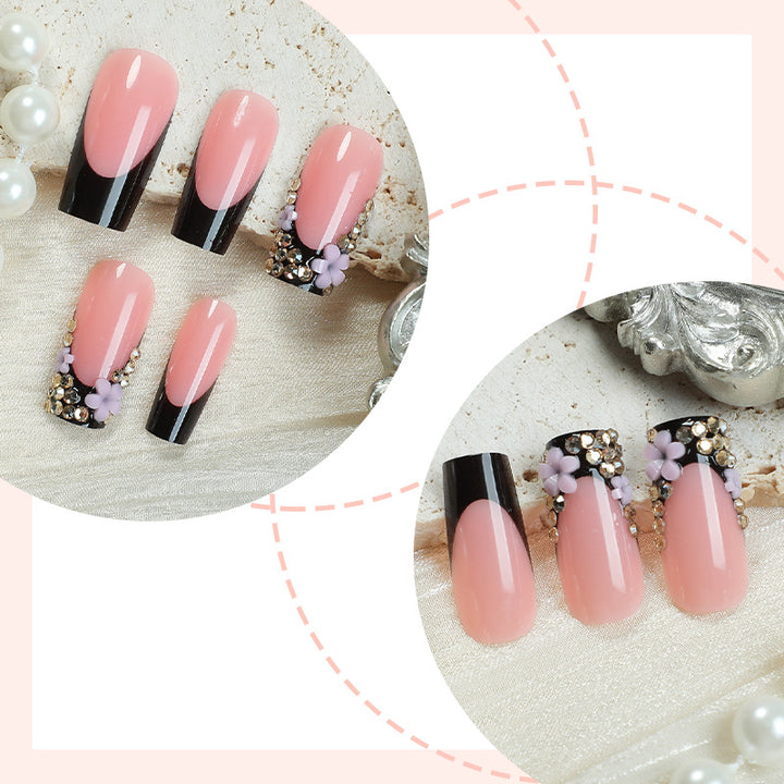 Elegant Press-On Nail Set with Rhinestone and Glossy Accents Kalsten
