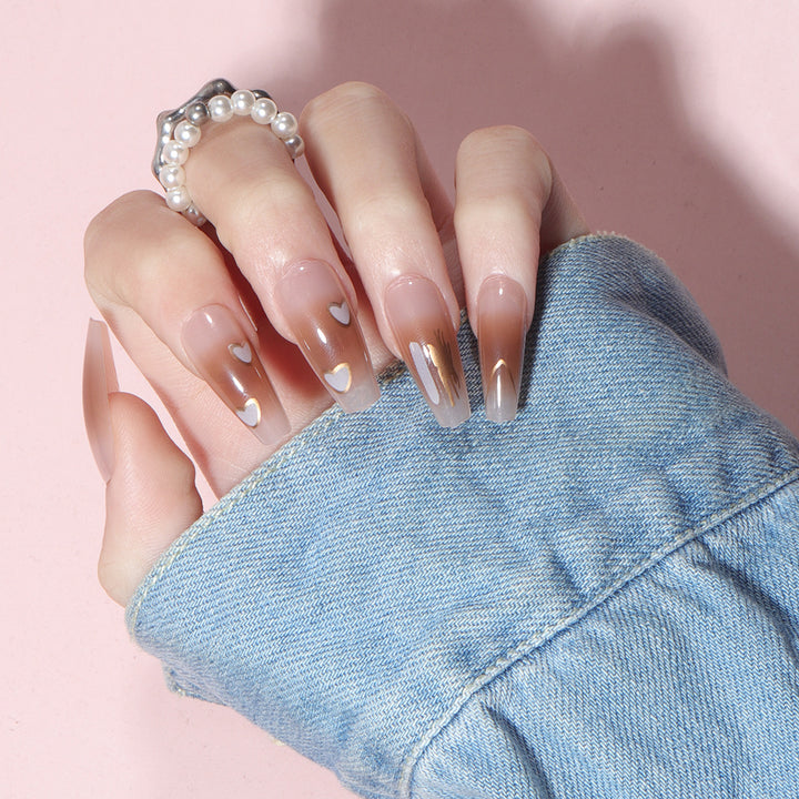 Long Stiletto Press-On Nails with Heart Accents Kalsten
