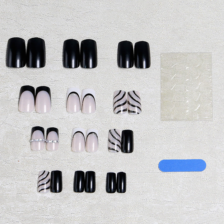 Elegant artificial nails with glitter and stripe accents Kalsten