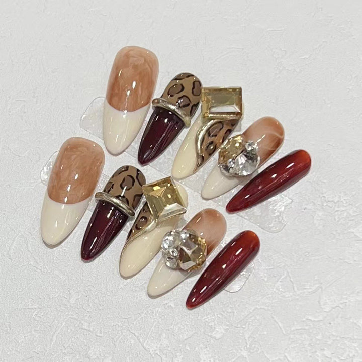 Stiletto Press-On Nail Art Set with Decorative Gem Accents Kalsten