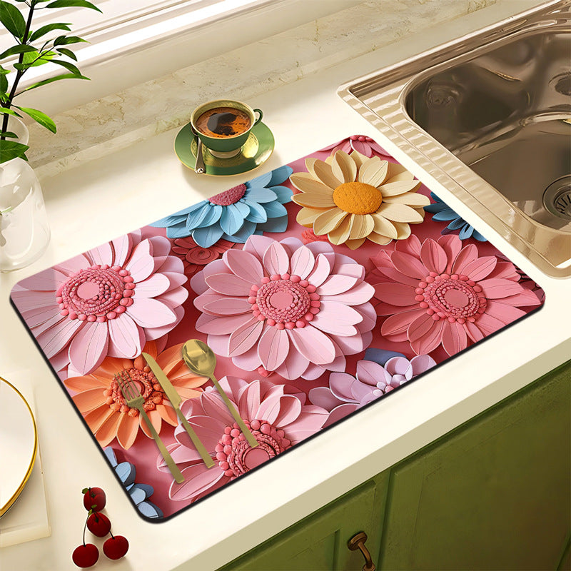 Floral Design Anti-Slip Kitchen Mat