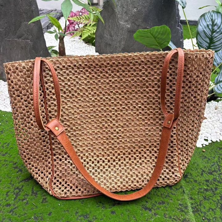 Handmade mesh tote bag with leather accents Kalsten