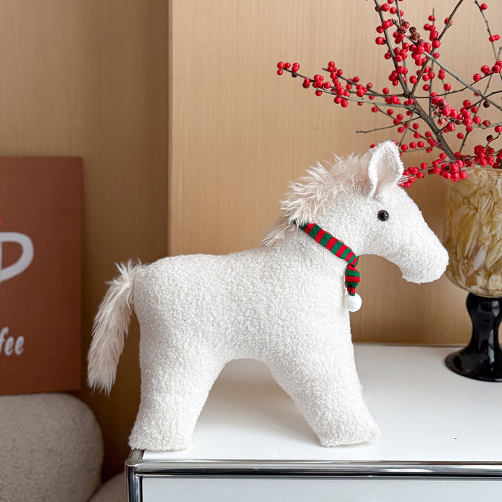 Decorative cuddle horse made of teddy fleece as a decorative and play cushion