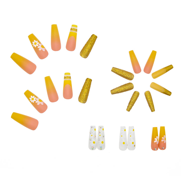 Artificial nail set with colorful sunflower designs and glittering accents Kalsten