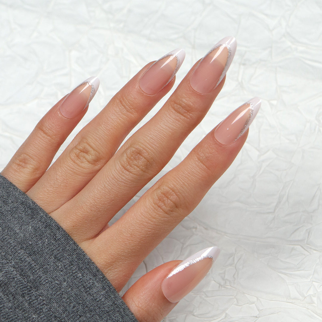 Elegant Stiletto Press-On Nails with Silver Glitter Accents Kalsten