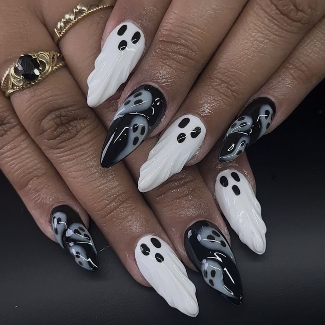 Halloween-Themed Press-On Nail Set with Ghost Designs Kalsten