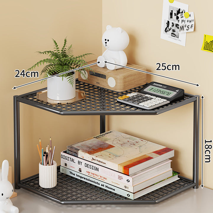 Triple-Tier Corner Metal Mesh Storage Shelf Unit for Bathroom Kitchen Living Room