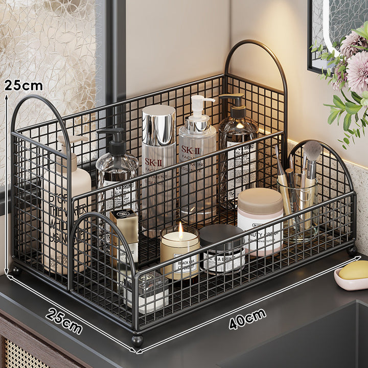 Countertop Metal Mesh Cosmetic and Skincare Organizer with Dual Arch Handles