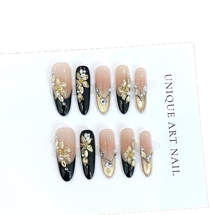 Luxurious Floral Embellished Press-On Nail Art Set
