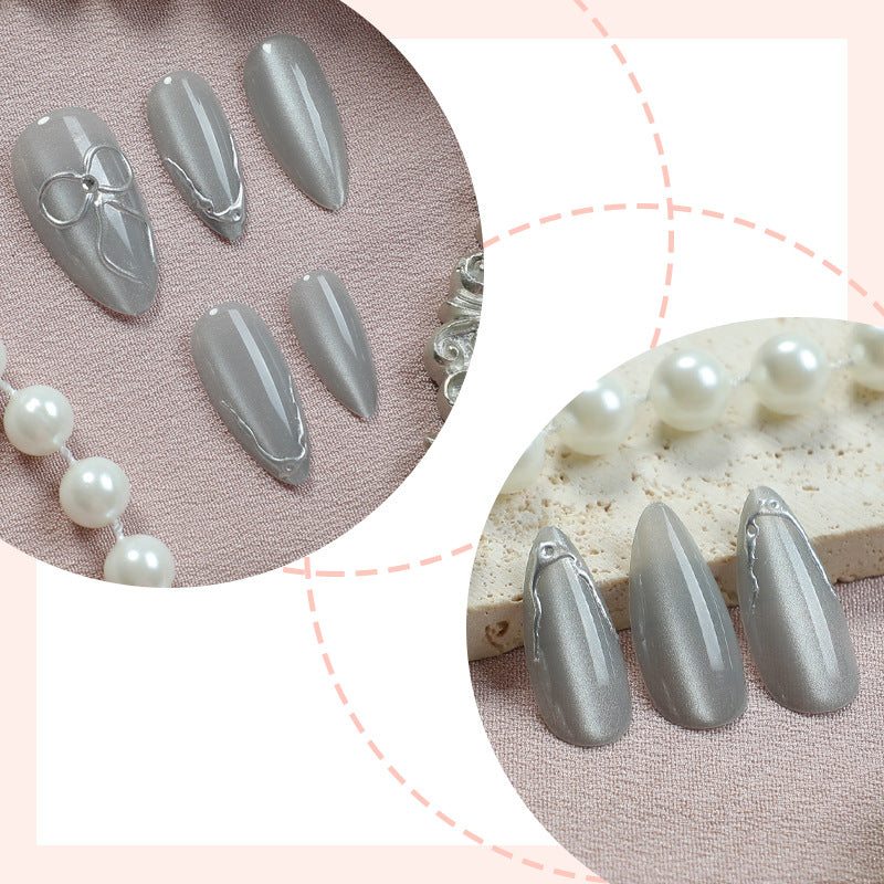 Stylish Press-On Nail Set with Elegant Silver Accents Kalsten