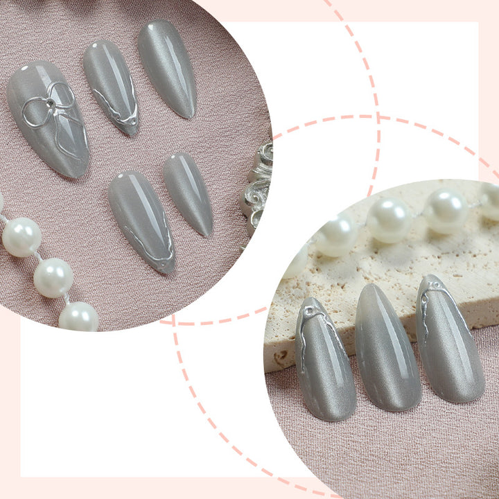 Stylish Press-On Nail Set with Elegant Silver Accents Kalsten