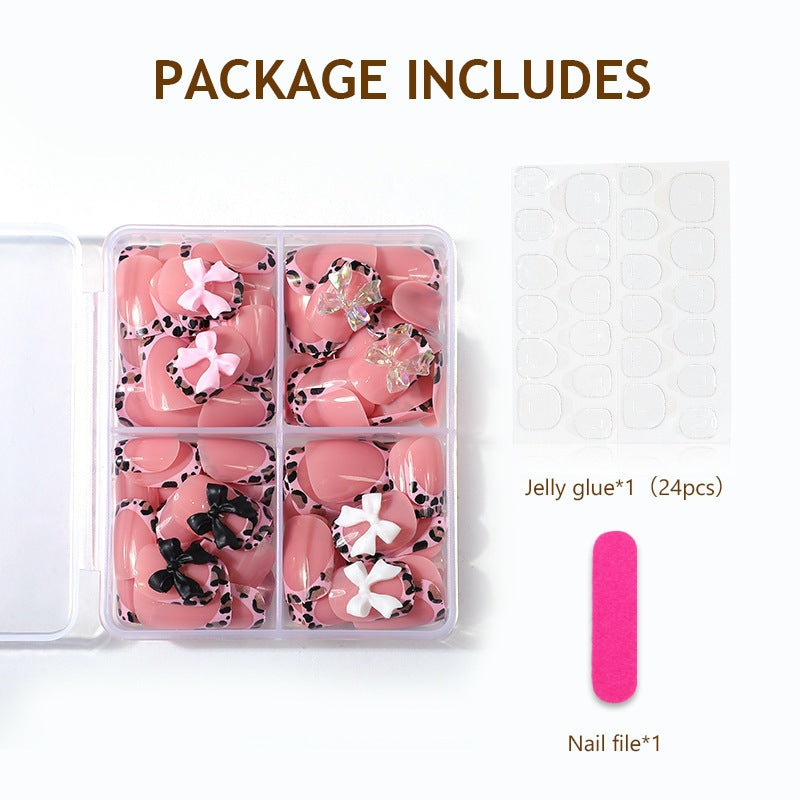 Acrylic nail set with colorful bows and leopard patterns Kalsten