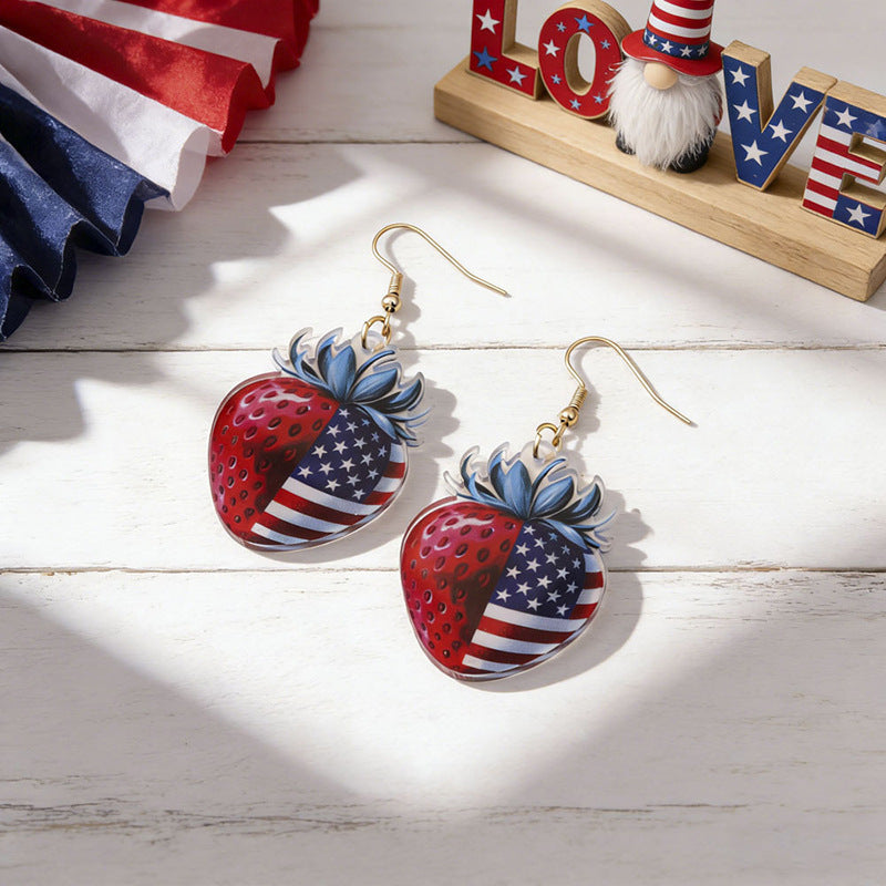 Women's nan patriotic bow dangle acrylic earrings with gold plated hooks and lightweight charm Kalsten