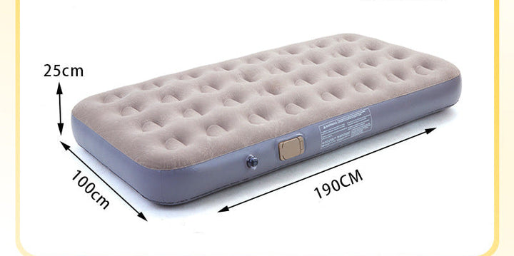 electric inflatable single air mattress with integrated auto pump, flocked tufted sleeping surface and raised edge support Kalsten