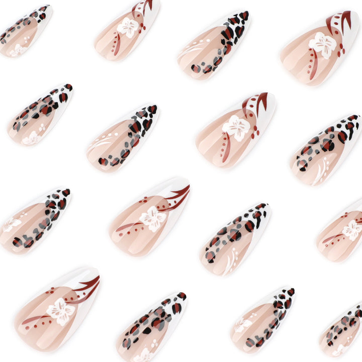 Artistic Stiletto Nails with Flower and Leopard Pattern Kalsten