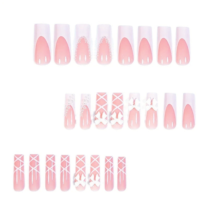 Artificial nail set with elegant 3D bows and pearl embellishments Kalsten