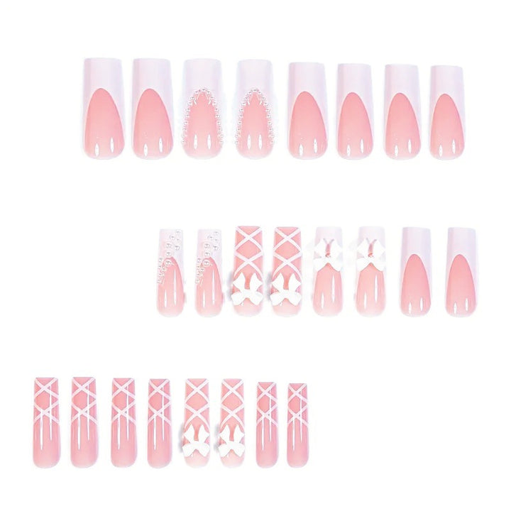 Artificial nail set with elegant 3D bows and pearl embellishments Kalsten