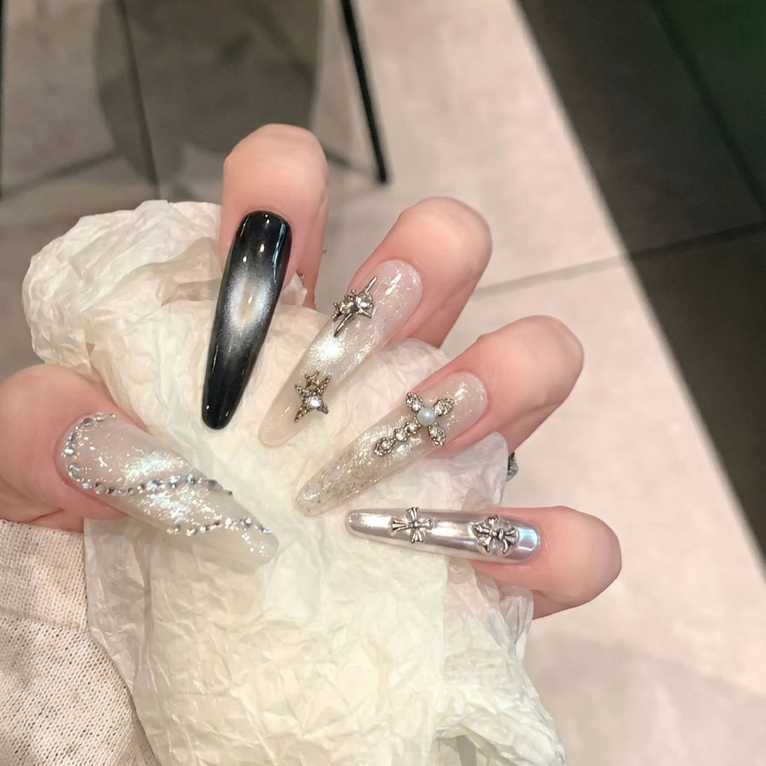Decorative Stiletto Press-On Nail Set with Starry Accents Kalsten