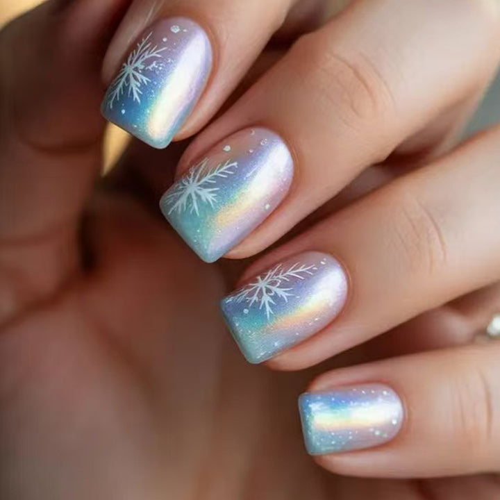 Wintry Artistic Nails with Shimmering Snowflake Design Kalsten
