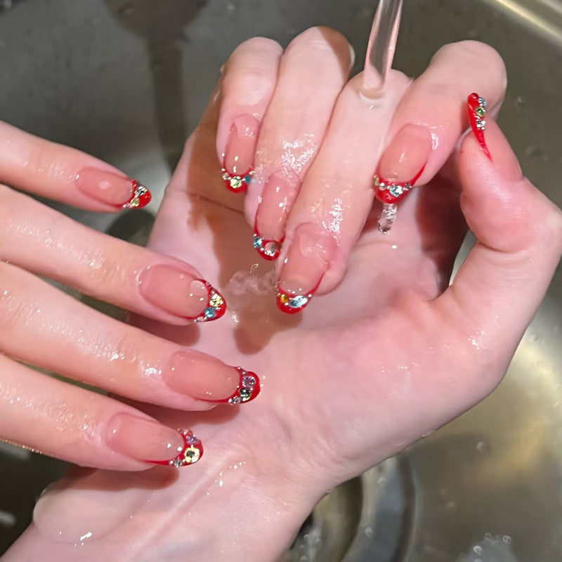 Elegant Decorative Press-On Nail Set with Gemstone Accents Kalsten