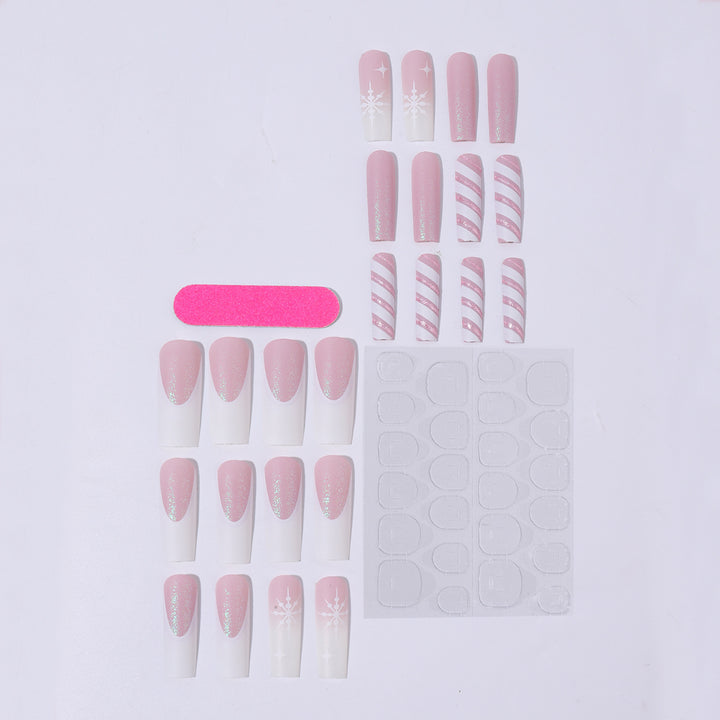 Creative Nail Art Set with Festive Candy Cane Design and Glittering Accents Kalsten