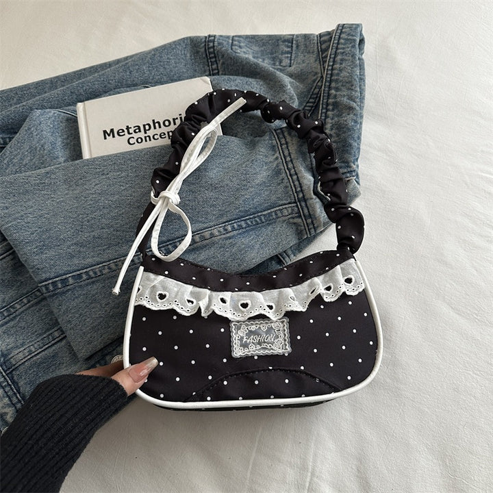 Polka Dot Ruffled Shoulder Handbag