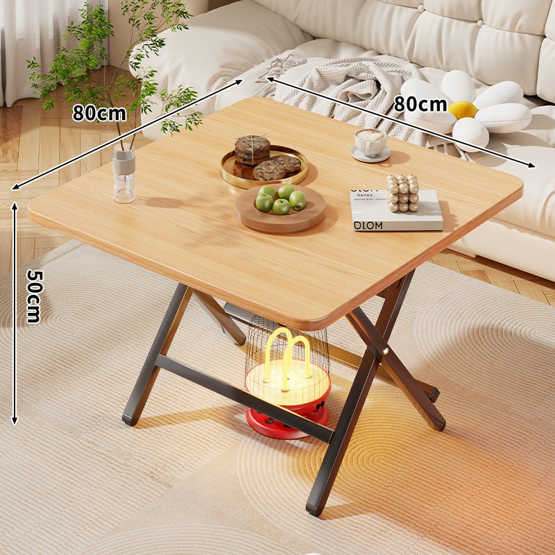 Foldable Square Coffee and Side Table with Marble-Effect Top and Collapsible X-Leg Frame