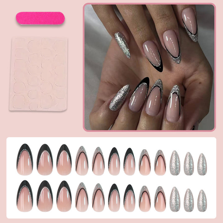 Artificial nail set with glamorous glitter accents and elegant black Kalsten