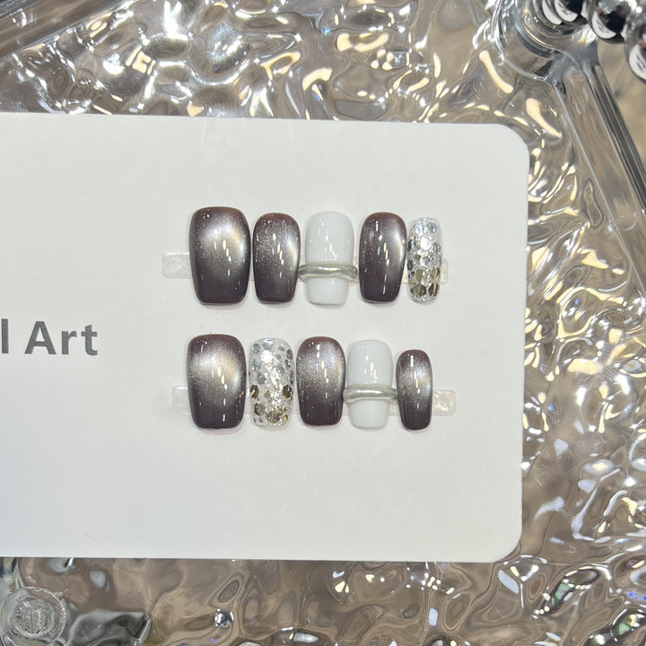Press-On Nail Art Set with Ombre and Glitter Accents Kalsten